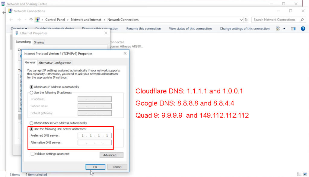 Use the following DNS server address