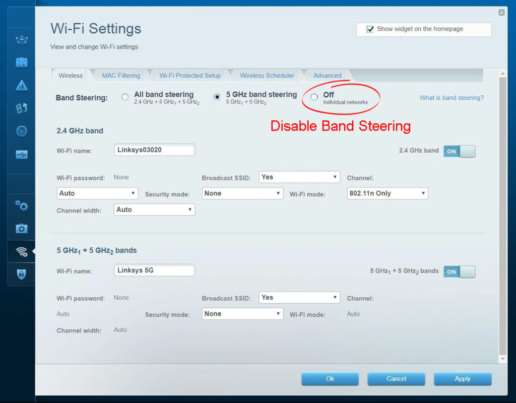 disable the band-steering feature