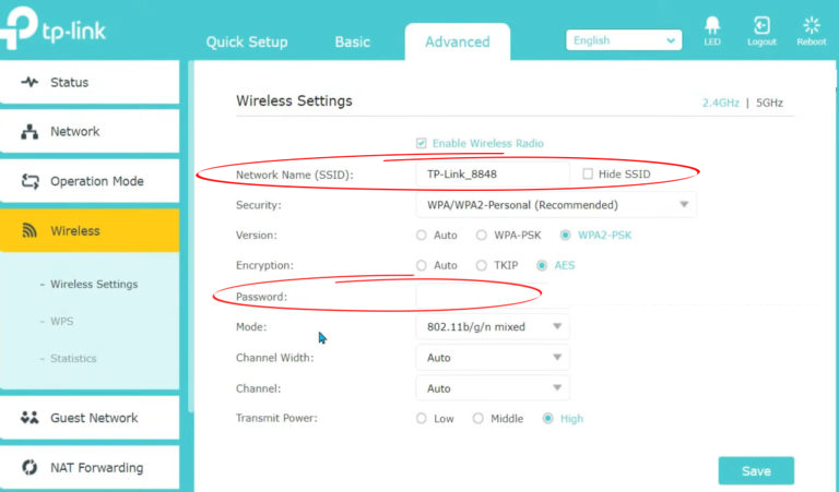 SSID names and passwords