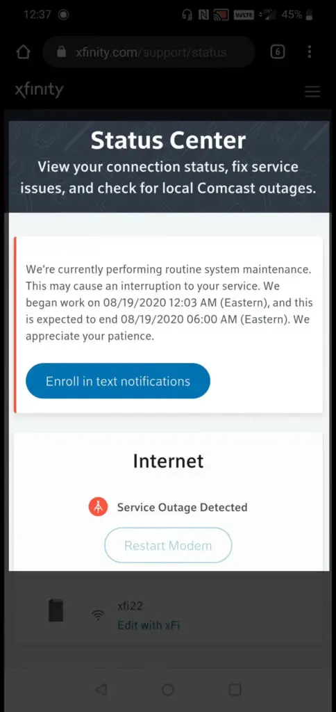 Using the Xfinity app is the easiest way to check for outages