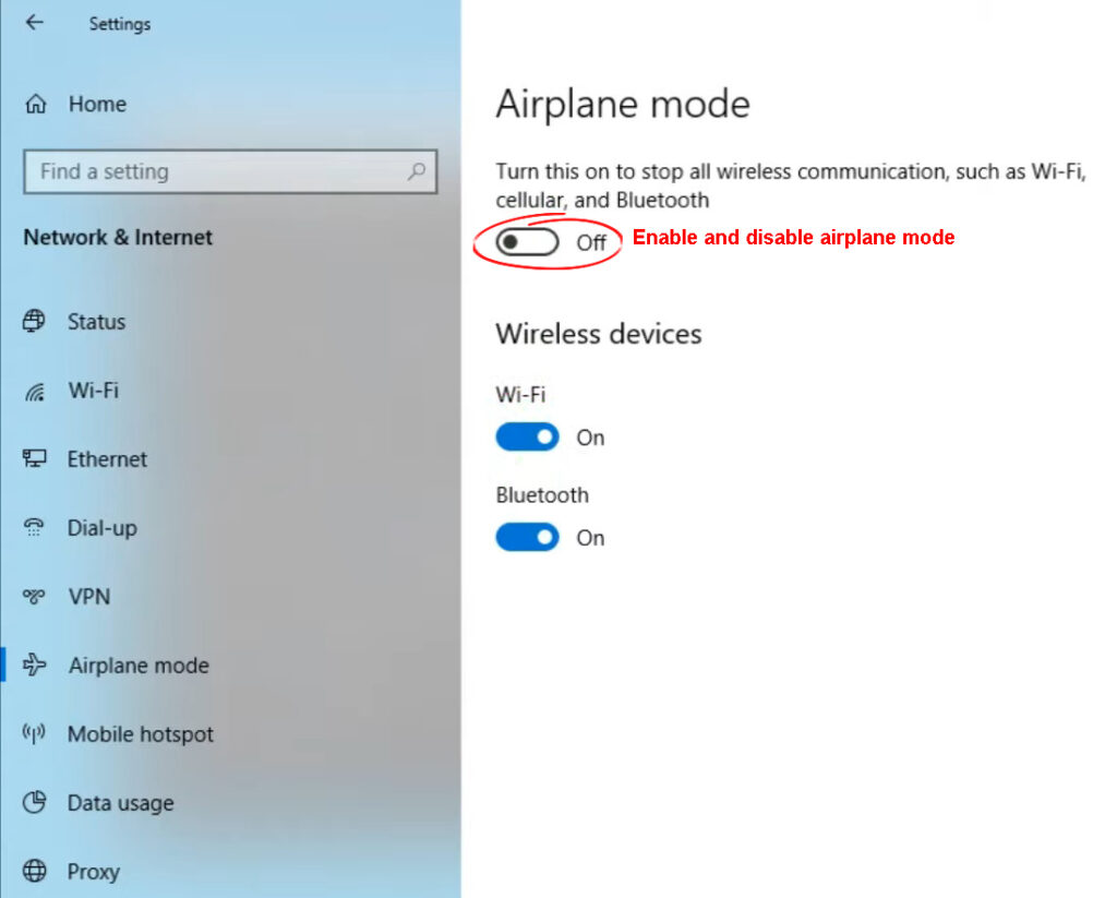 enable and disable airplane mode