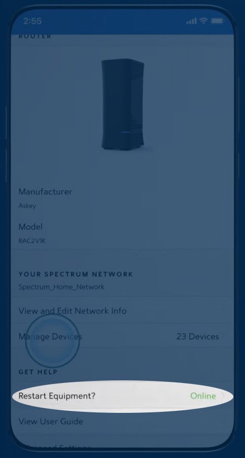 restart your router using the Spectrum app