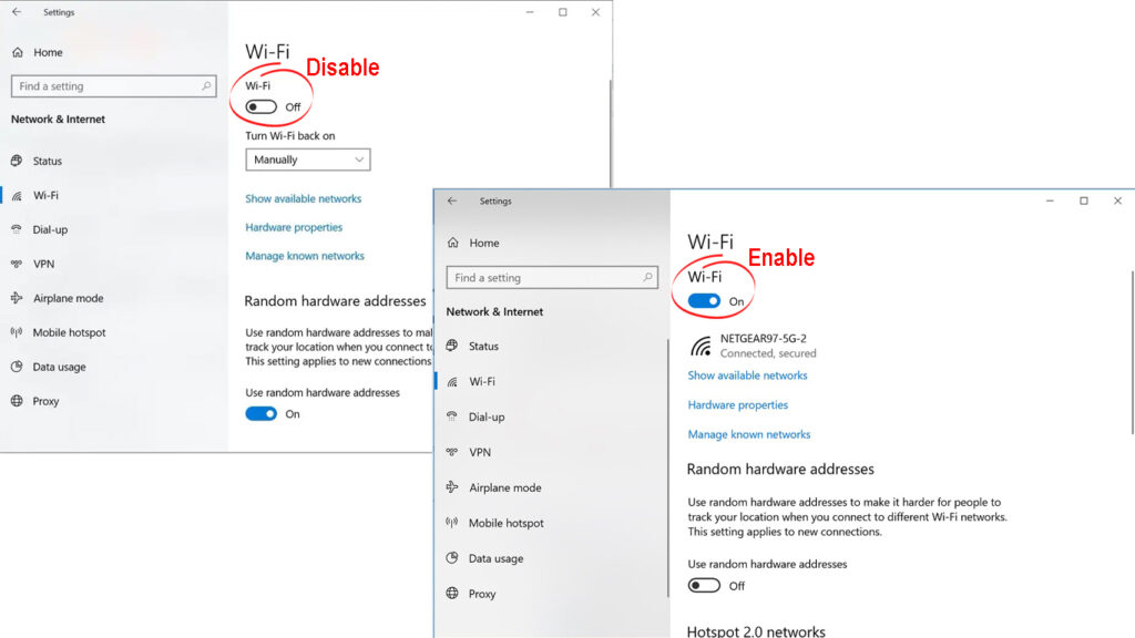 Disable and Enable Wi-Fi