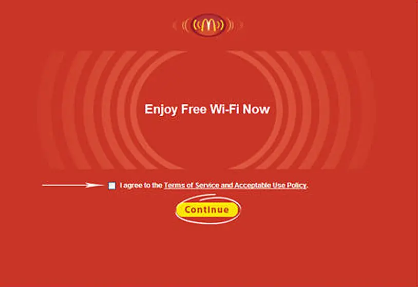 Mcdonald's Wi-Fi Terms and Conditions Page