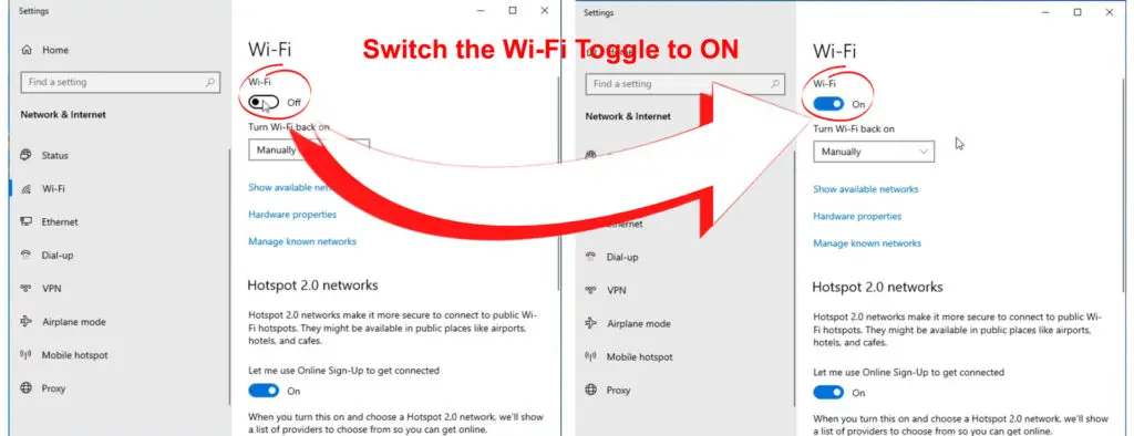 Switch the Wi-Fi Toggle to On