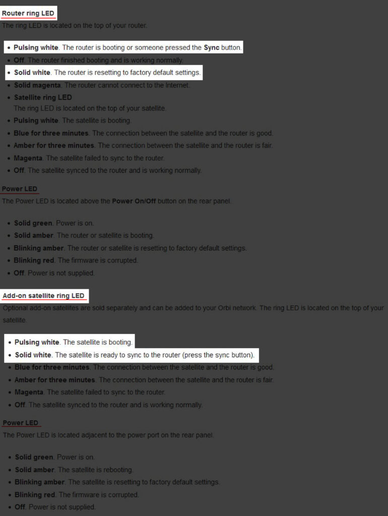 The meaning of the flashing white light on your Orbi router satellite
