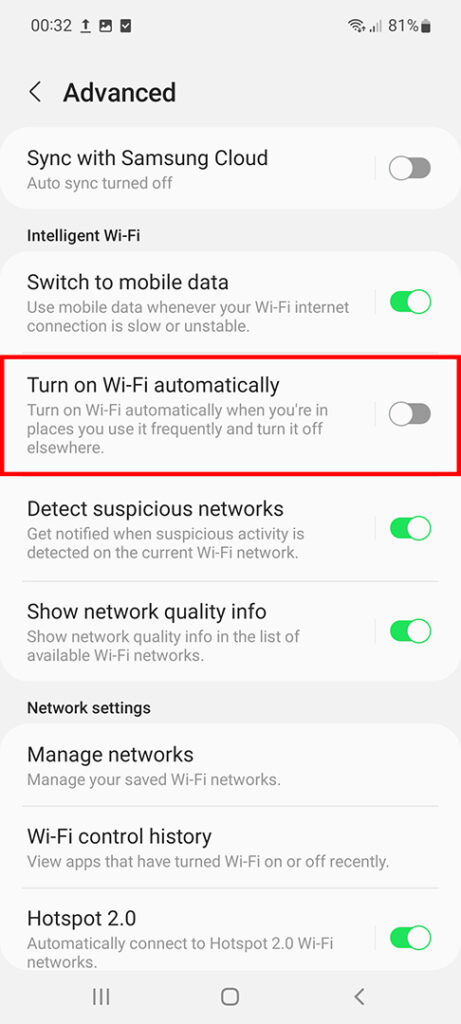 Turn on Wi-Fi automatically