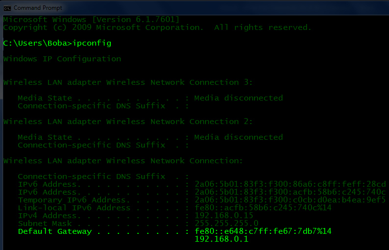 see your router’s IP address in the Default Gateway section