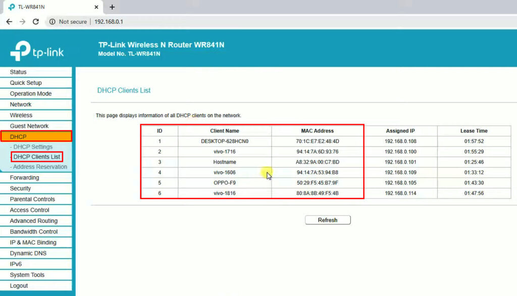 DHCP Client List