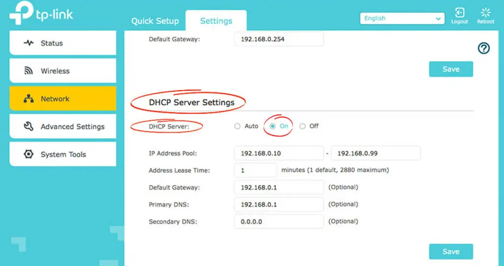 DHCP Server checkbox