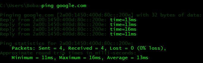 you can type ping and the IP address