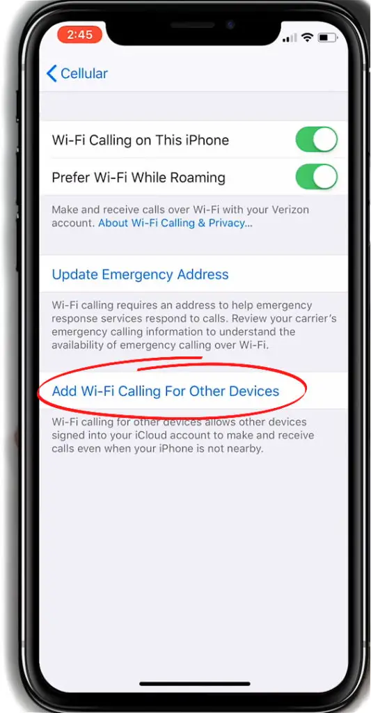 Add Wi-Fi Calling for Other Devices