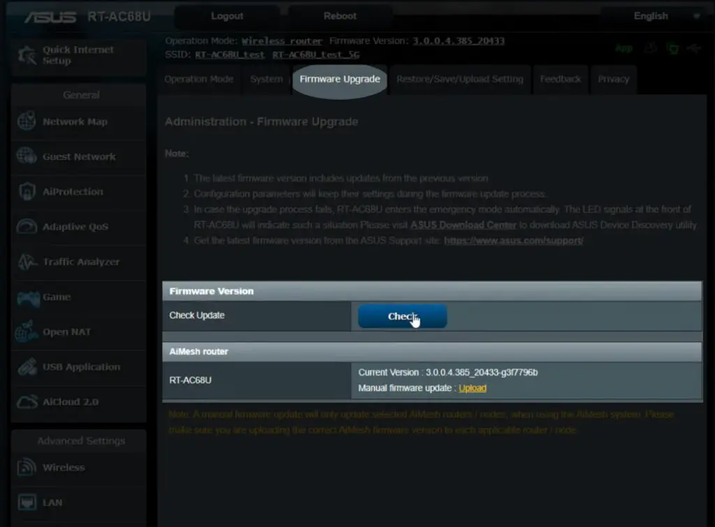 Asus router has the latest firmware version installed