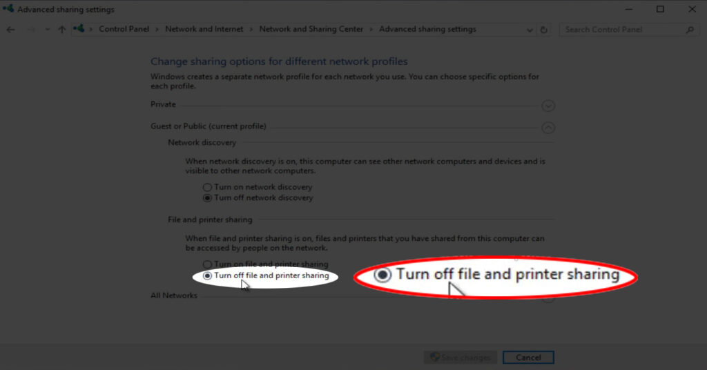 Change advanced sharing settings