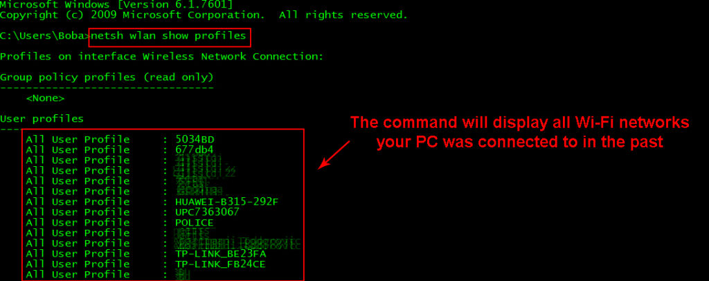 netsh wlan show profiles