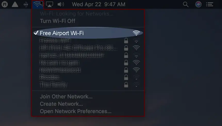 Select Free Airport Wi-Fi