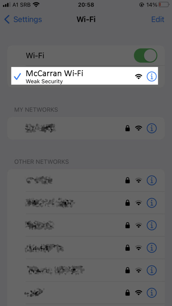Select McCarran Wi-Fi from the list