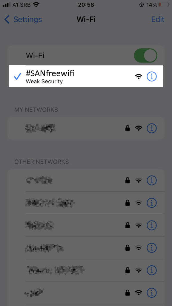 Select #SANfreewifi from the list