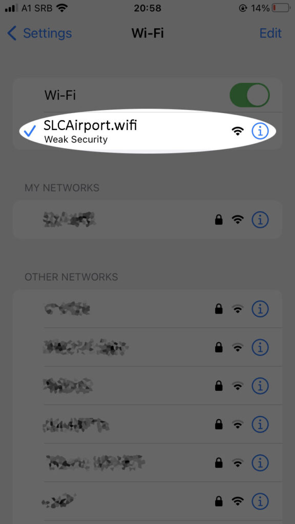 Select SLCAirport.wifi from the list
